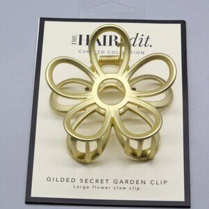 The Hair Edit Gilded Secret Garden Large Flower Claw Clip Gold NEW